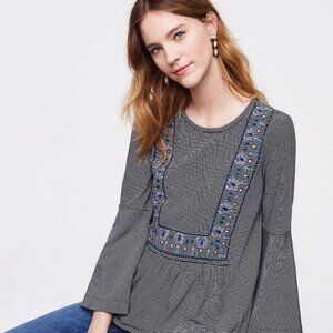 LOFT | Embroidered Striped Bell Sleeve Tee